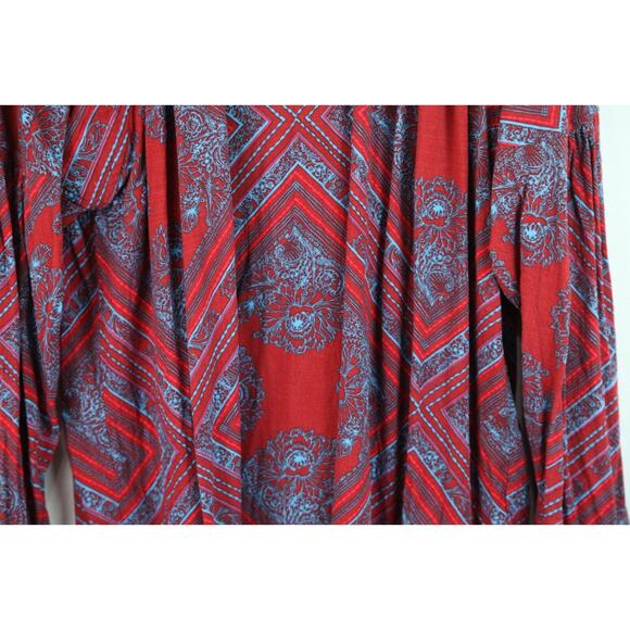 Free People Medium Tunic Top Red Blue Boho Hippy High Neck walking on a Dream - Picture 3 of 11